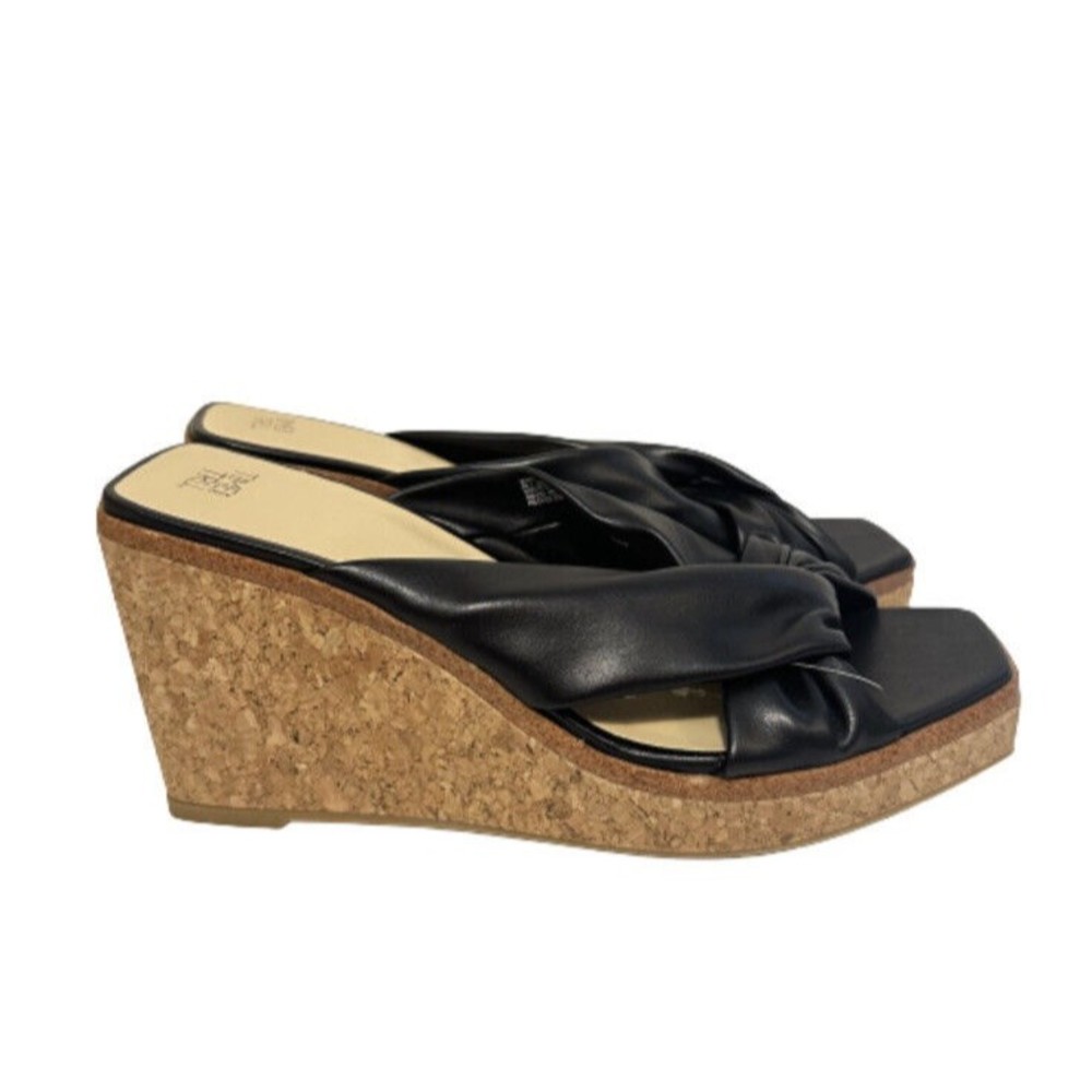 Time and Tru Women's Black with Cork Wedge Sandals Size 9 NWOT
